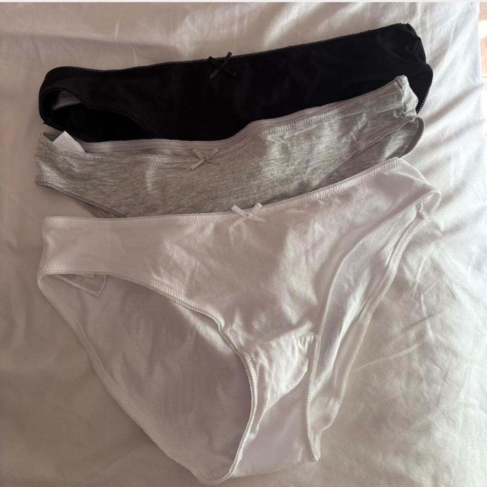 95% Cotton Bikini Panty Pack - White, Gray & Black Cute European
